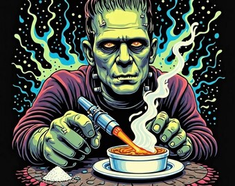 Frankenstein's Monster Creme Brulee Pop Art T-Shirt | Monster Munchies Culinary Horror Shirt