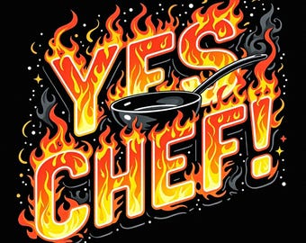 YES CHEF! T-Shirt: Flaming Sauté Pan, Line Cook Apparel
