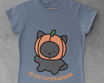 Halloween Cat T-Shirt, Spooky Kitten Pumpkin Tee, Cat Lover Gift