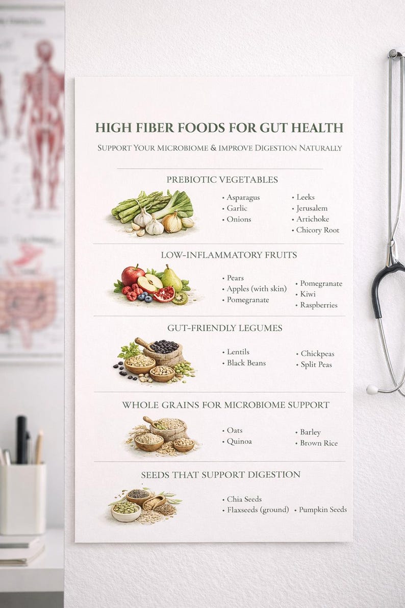 High Fiber Foods Chart | Gut Health, Microbiome Support, Digestion ...