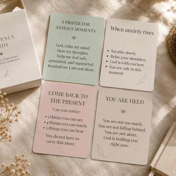 Anxiety Scripture Affirmation Cards Printable | Christian Calm Cards, Prayer & Grounding Prompts for Mental Wellness