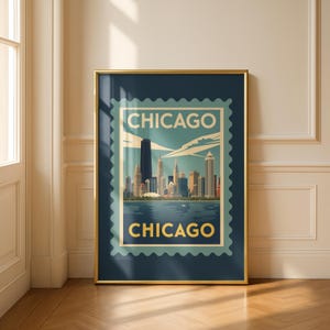 Vintage Chicago Skyline Print: Retro Travel Poster (Digital Download)