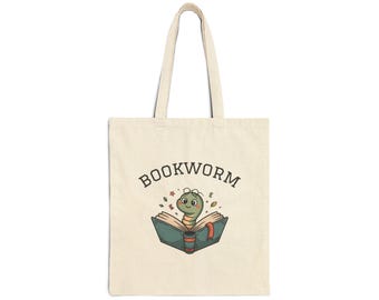 Bookworm Tote Bag, Library Tote, Literary Tote, Canvas Shopping Bag, Reading Gift, Book Lover Bag