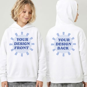 Gildan 18500B White Front and Back View Mockup Youth kids Heavy Blend Hoody Sweatshirt Hoodie Boy - Digital JPG