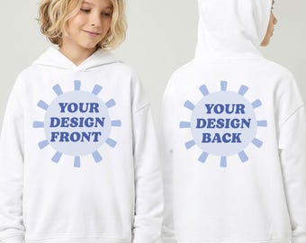Gildan 18500B White Front and Back View Mockup Youth kids Heavy Blend Hoody Sweatshirt Hoodie Boy - Digital JPG