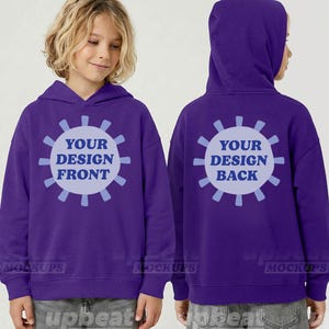 Gildan 18500B Purple Front and Back split view Mockup Youth kids Heavy Blend Hoody Sweatshirt Hoodie Boy - Digital JPG
