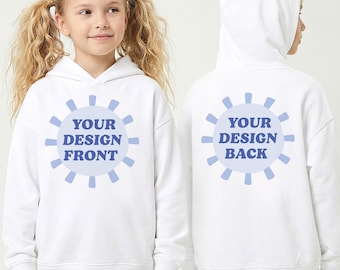 Gildan 18500B White Front and Back view Mockup Youth Heavy Blend Hoody Sweatshirt Hoodie Girl - Digital JPG