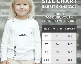 Rabbit Skins 3302 Size Chart Toddler kids Youth Long Sleeve T-shirt Unisex sizing information