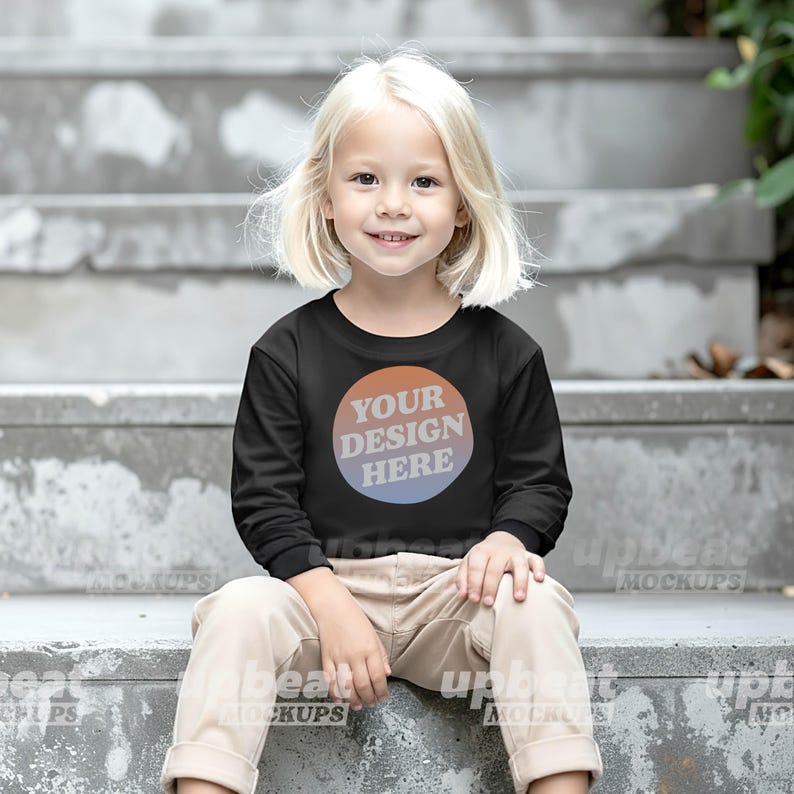 Bundle Mockup Rabbit Skins 3302 Toddler Youth Long Sleeve T-shirt Diverse Models Front View, 8 color options and size chart image 6