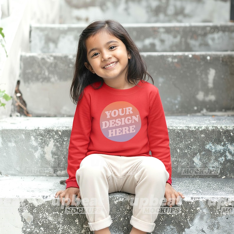 Bundle Mockup Rabbit Skins 3302 Toddler Youth Long Sleeve T-shirt Diverse Models Front View, 8 color options and size chart image 3