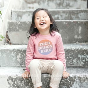 Bundle Mockup Rabbit Skins 3302 Toddler Youth Long Sleeve T-shirt Diverse Models Front View, 8 color options and size chart image 2