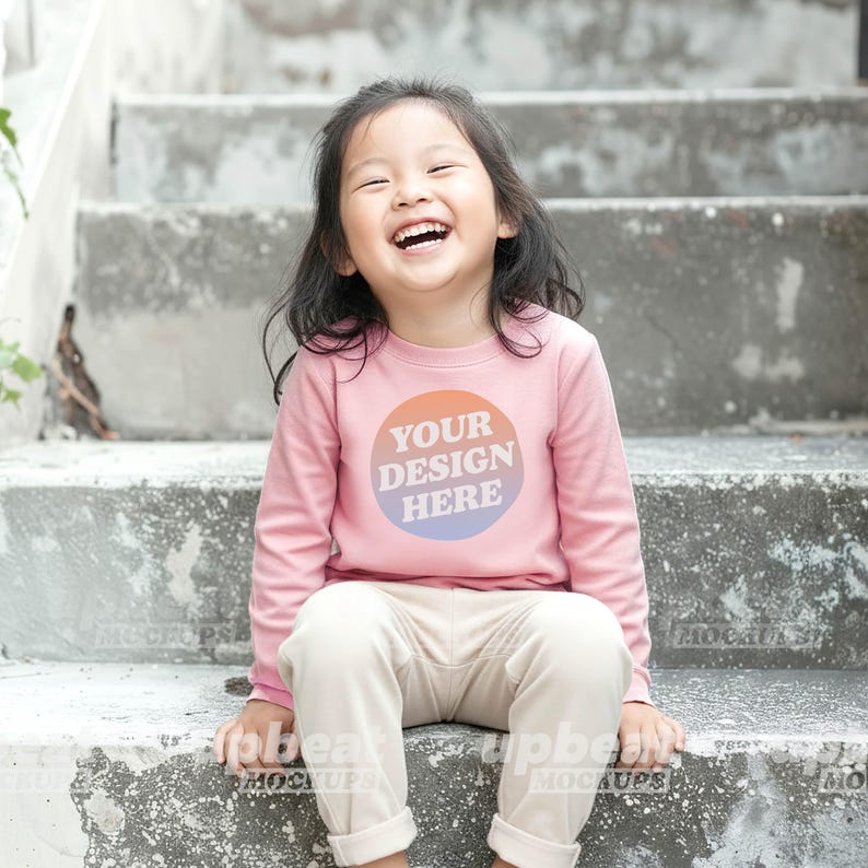 Bundle Mockup Rabbit Skins 3302 Toddler Youth Long Sleeve T-shirt Diverse Models Front View, 8 color options and size chart image 2