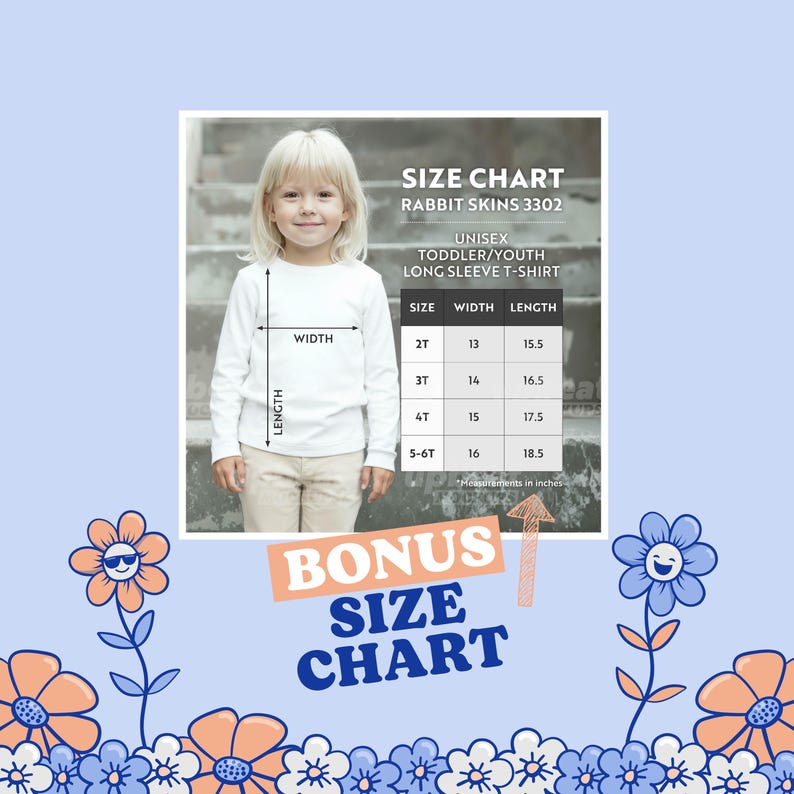 Bundle Mockup Rabbit Skins 3302 Toddler Youth Long Sleeve T-shirt Diverse Models Front View, 8 color options and size chart image 14