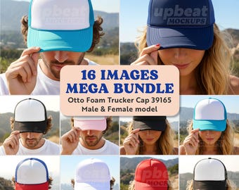 Trucker Hat Otto 39-165 Model Mockup Bundle (JPG Digital Downloads) 16 images, 8 colors - male & female model options
