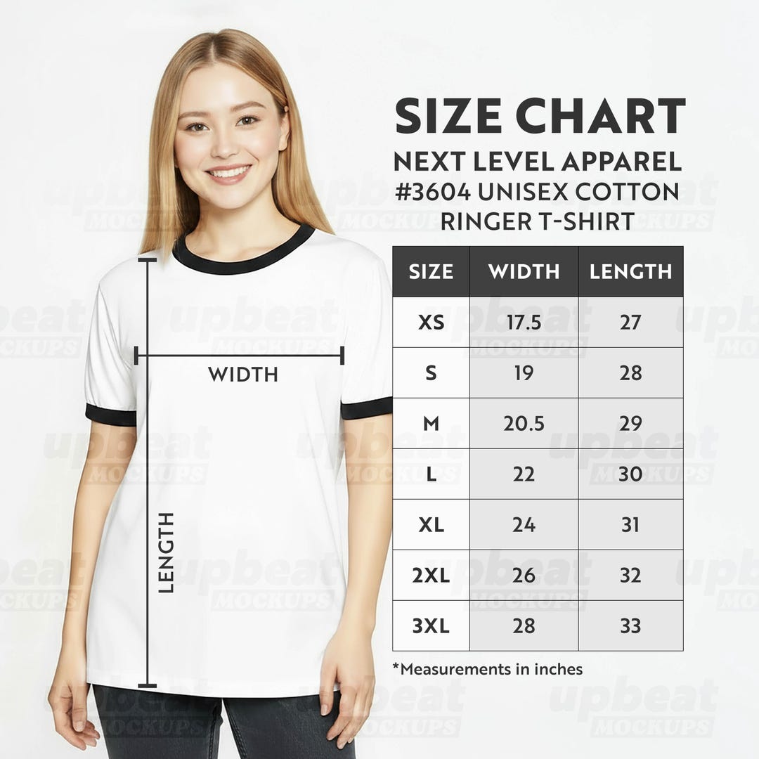 Size Chart Next Level Apparel 3604 Cotton Ringer T-shirt Unisex - Etsy