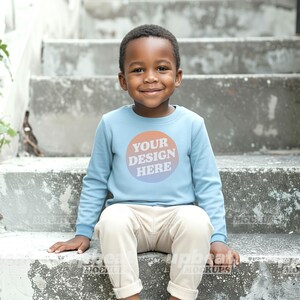 Bundle Mockup Rabbit Skins 3302 Toddler Youth Long Sleeve T-shirt Diverse Models Front View, 8 color options and size chart image 8