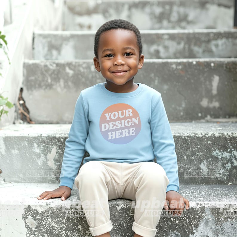 Bundle Mockup Rabbit Skins 3302 Toddler Youth Long Sleeve T-shirt Diverse Models Front View, 8 color options and size chart image 8