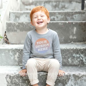 Bundle Mockup Rabbit Skins 3302 Toddler Youth Long Sleeve T-shirt Diverse Models Front View, 8 color options and size chart image 7