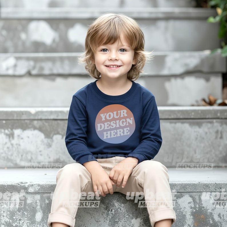 Bundle Mockup Rabbit Skins 3302 Toddler Youth Long Sleeve T-shirt Diverse Models Front View, 8 color options and size chart image 9