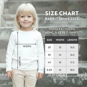 Bundle Mockup Rabbit Skins 3302 Toddler Youth Long Sleeve T-shirt Diverse Models Front View, 8 color options and size chart image 10