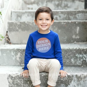 Bundle Mockup Rabbit Skins 3302 Toddler Youth Long Sleeve T-shirt Diverse Models Front View, 8 color options and size chart image 4