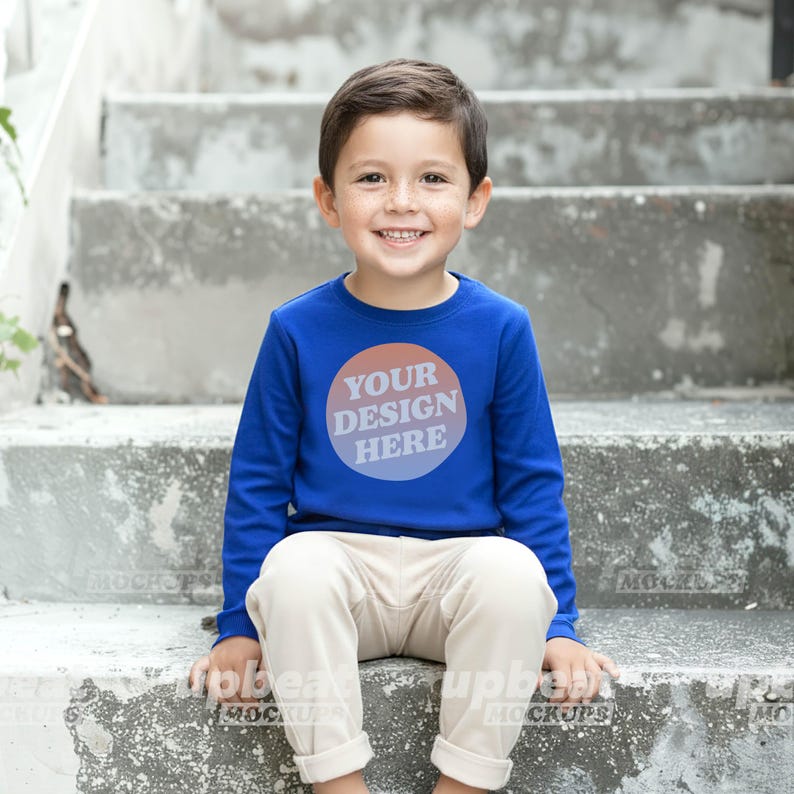 Bundle Mockup Rabbit Skins 3302 Toddler Youth Long Sleeve T-shirt Diverse Models Front View, 8 color options and size chart image 4
