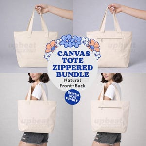 Zippered Canvas Tote Mockup Bundle, Q-Tees 1300 Natural colour bag, multi view, Print on Demand, JPG, Digital Download