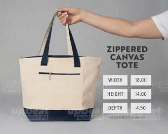 Zippered Canvas Tote Bag Sizing Information Chart, Q-Tees 1300 Print on Demand, JPG, Digital Download