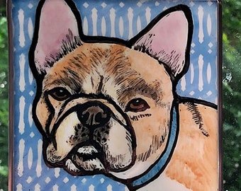 French Bulldog Windshop  Stained Glass Dog Suncatcher 4"x4"  #164