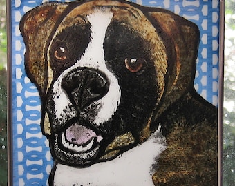 Boxer Windshop Stained Glass Dog Suncatcher 4"x4"  #220