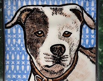 Pit Bull  Windshop  Stained Glass Dog Suncatcher 4"x4"  #49