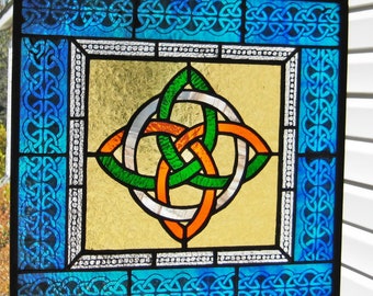 Celtic Knot Windshop Stained Glass Panel 15.75" tall" x 15" wide