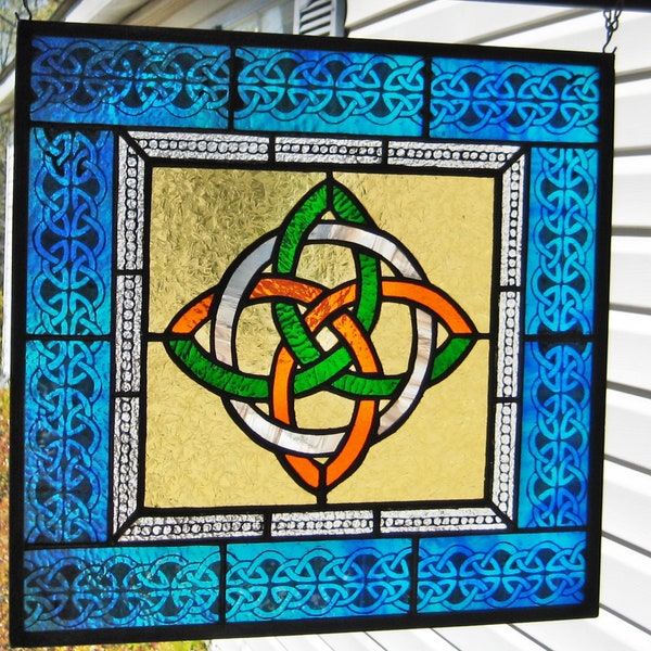 Celtic Knot Windshop Stained Glass Panel 15.75" tall" x 15" wide