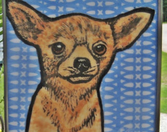 Tan Chihuahua Dog Windshop Stained Glass suncatcher 4"x4" #107