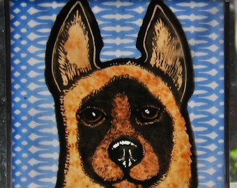 Belgian Malinois Windshop Stained Glass Dog Suncatcher4"x4"  #110