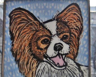Papillon #2 Windshop Stained Glass Dog Suncatcher 4"x4"  #319