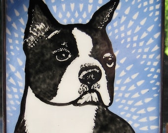 Boston Terrier Windshop Stained Glass Dog Suncatcher 4"x4" #170