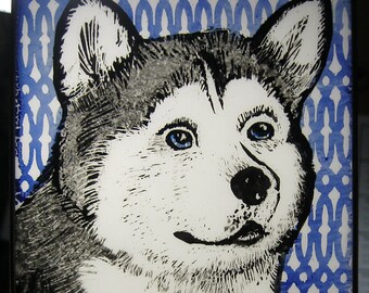 Siberian Husky Stained Glass Dog Suncatcher JRN111