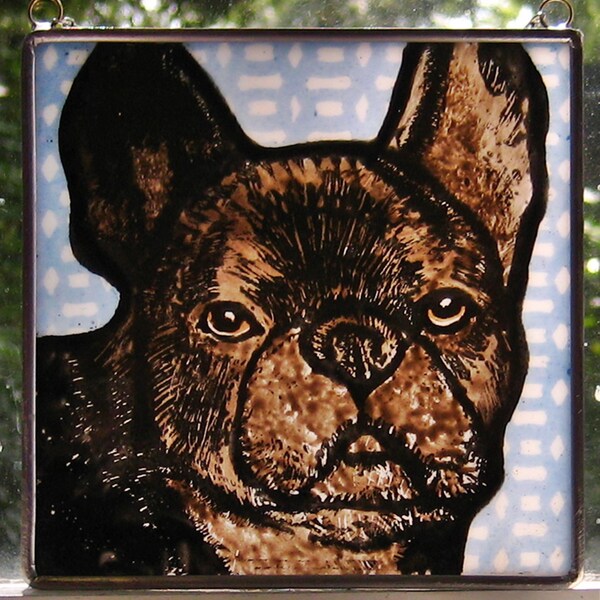 Black French Bulldog  Windshop Stained Glass Dog Suncatcher 4"x4" # 295