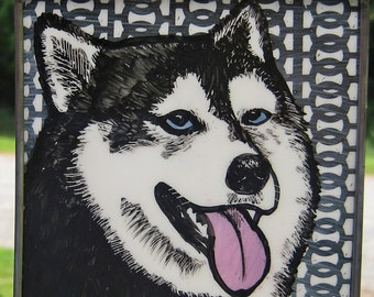 Alaskan Malamute Stained Glass Dog Suncatcher #193