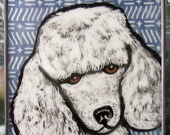White Poodle Windshop Stained Glass Dog Suncatcher #317