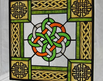 Irish Colors Celtic Knot Windshop Original stained glass 15"  x 15" #1