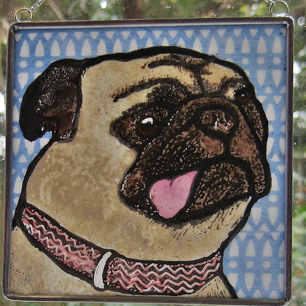 Pug with collar Windshop Stained Glass Dog Suncatcher #127