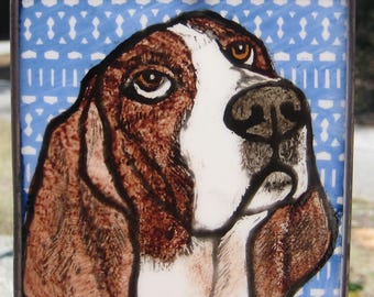 Basset Hound Windshop Stained Glass Dog Suncatcher Kiln Fired 4"x4" #331