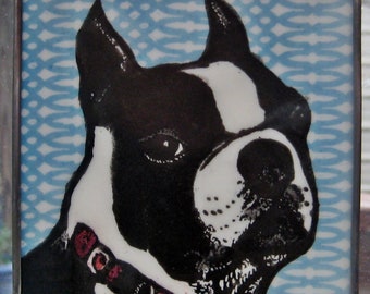 Boston Terrier  Windshop Stained Glass Dog Suncatcher  4"x4" #211