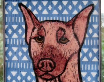 Red Doberman Pinscher  Windshop Stained Glass Dog Suncatcher4"x4"  #313