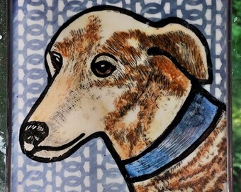 Greyhound  Windshop  Stained Glass Dog Suncatcher 4"x4"  #171