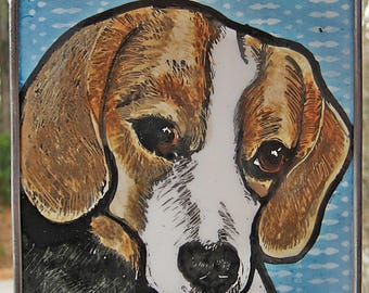 Beagle Windshop Stained Glass Dog Suncatcher 4"x4"  #134