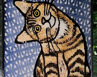 Orange Tabby  Windshop Stained Glass Cat Suncatcher 4"x4" #61