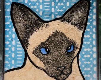 Cross Eyed Siamese Windshop Stained Glass Cat Suncatcher 4"x4" #15